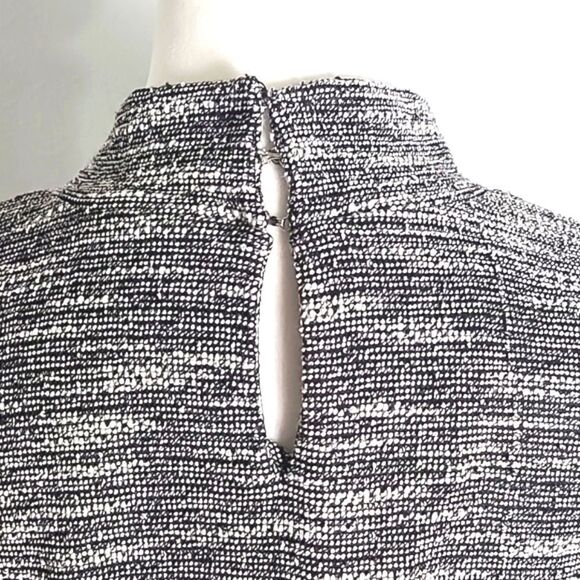 BCBGeneration Black/White Tweed Mini-Dress, Mock Turtleneck, Ruffle Sleeves, Med - Picture 9 of 11